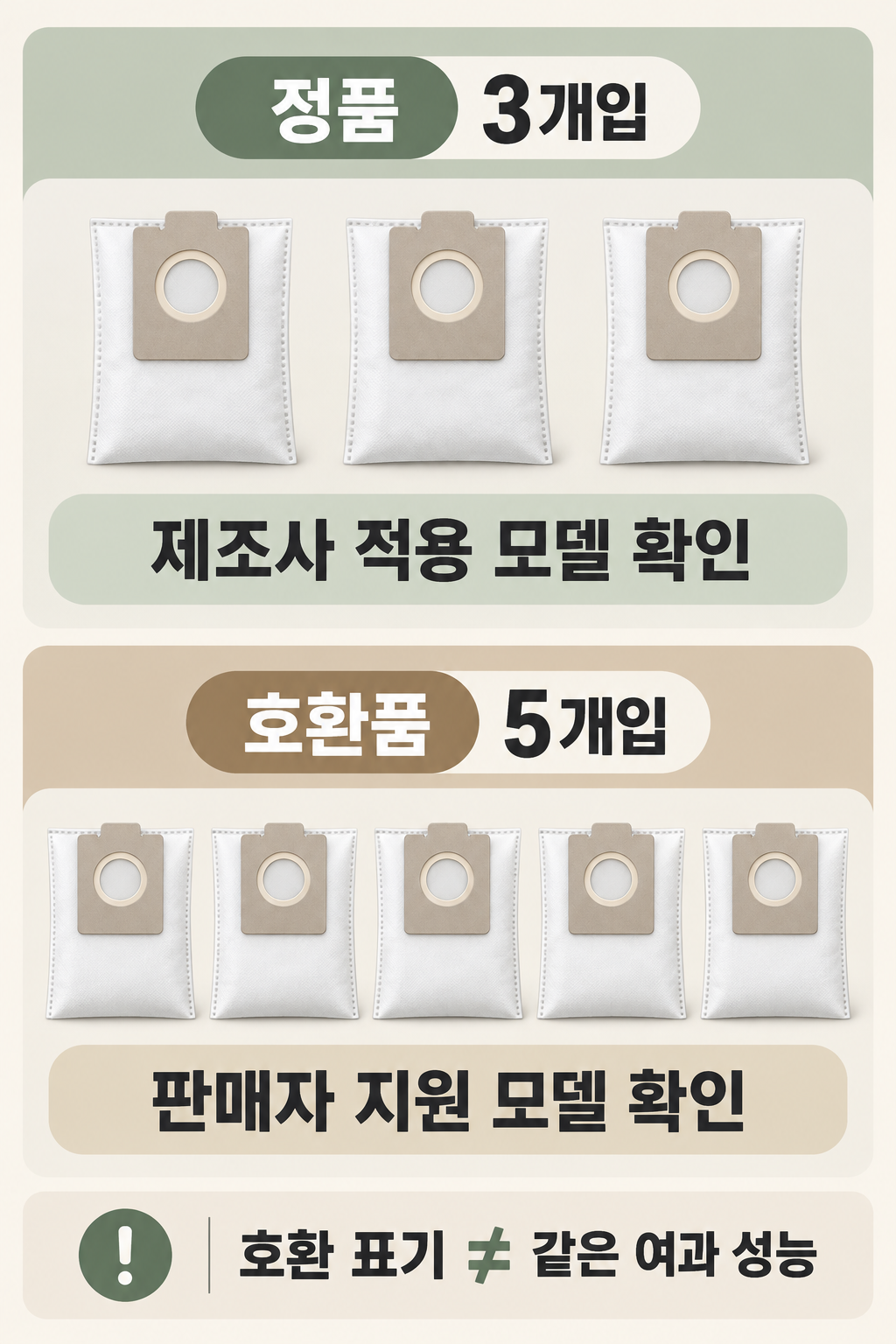 정품 3개입과 호환품 5개입은 각각 적용 모델을 확인해야 함